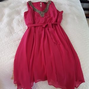 Fuscia dress with tie waste